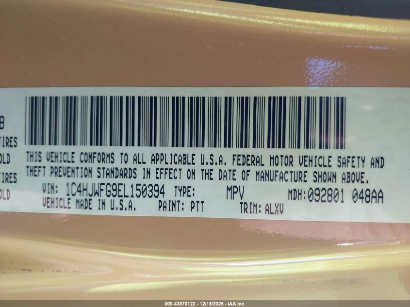 2014 Jeep Wrangler Unlimited Rubicon VIN: 1C4HJWFG9EL150394 Lot: 43870122