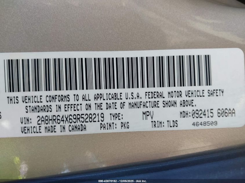 2009 Chrysler Town & Country Limited VIN: 2A8HR64X69R528219 Lot: 43870152