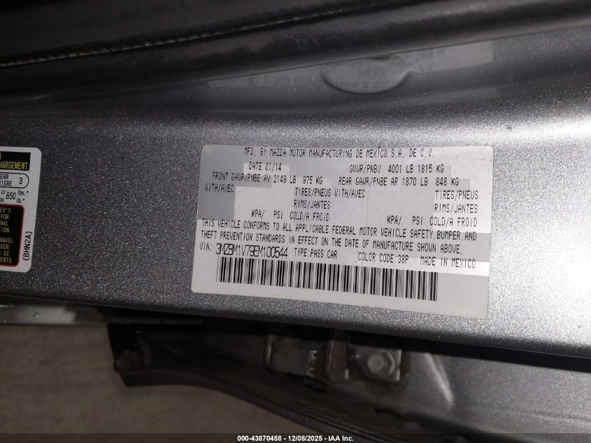 2014 Mazda Mazda3 I Touring VIN: 3MZBM1V79EM100544 Lot: 43870458