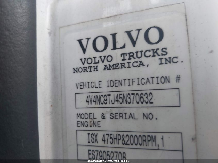 2005 Volvo Vn Vnl VIN: 4V4NC9TJ45N370632 Lot: 43870462