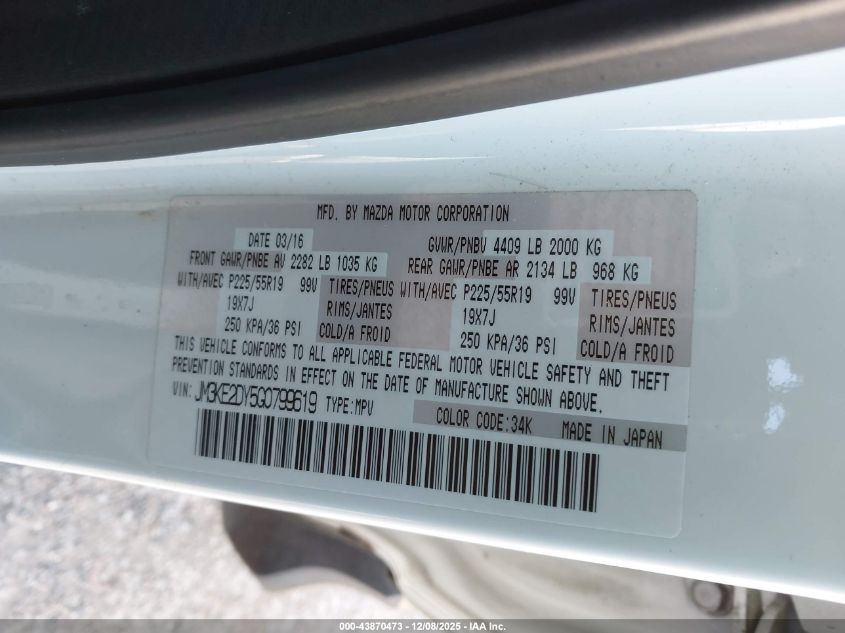 2016 Mazda Cx-5 Grand Touring VIN: JM3KE2DY5G0799619 Lot: 43870473