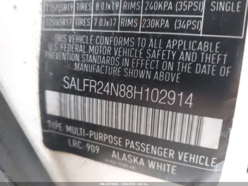 2008 Land Rover Lr2 Hse VIN: SALFR24N88H102914 Lot: 43870546