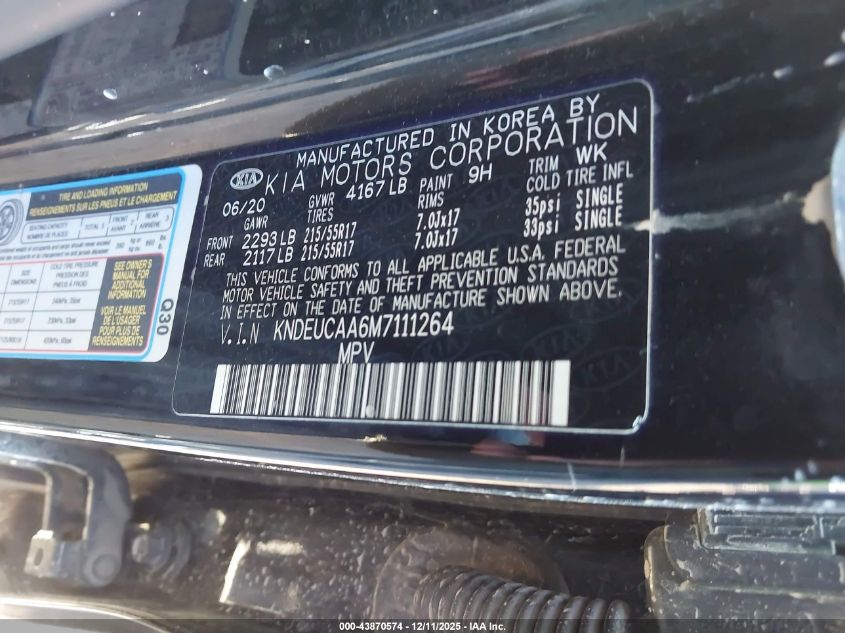 2021 Kia Seltos S VIN: KNDEUCAA6M7111264 Lot: 43870574