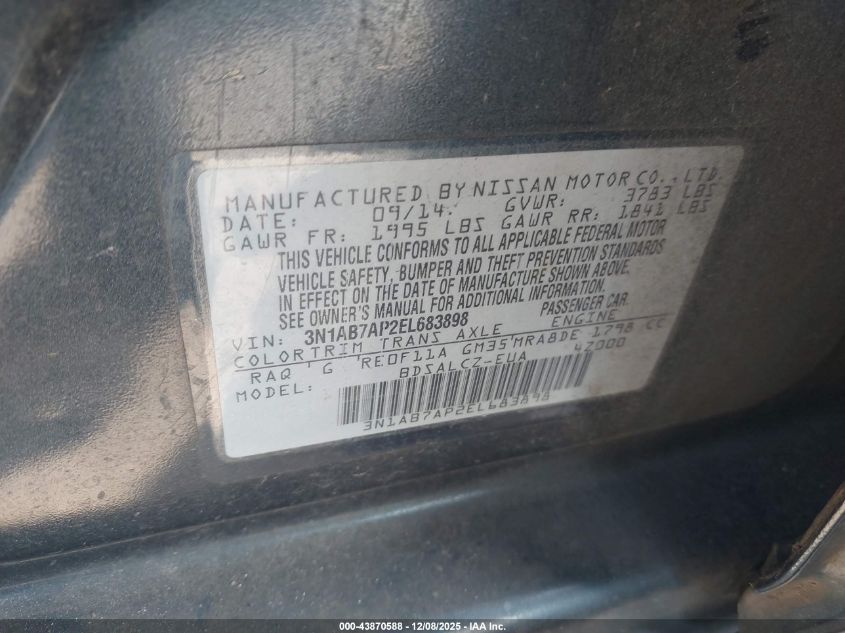 2014 Nissan Sentra S VIN: 3N1AB7AP2EL683898 Lot: 43870588