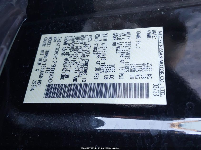 2023 Nissan Rogue Sl Intelligent Awd VIN: 5N1BT3CB0PC790600 Lot: 43870635