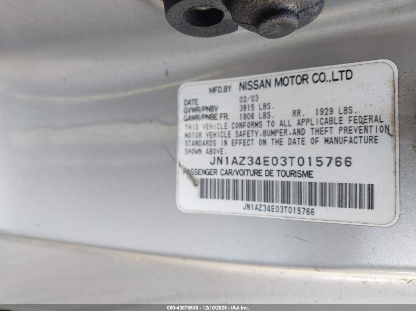 2003 Nissan 350Z Touring VIN: JN1AZ34E03T015766 Lot: 43870638