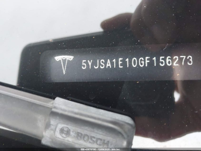 2016 Tesla Model S 60/70/75/85 VIN: 5YJSA1E10GF156273 Lot: 43870706