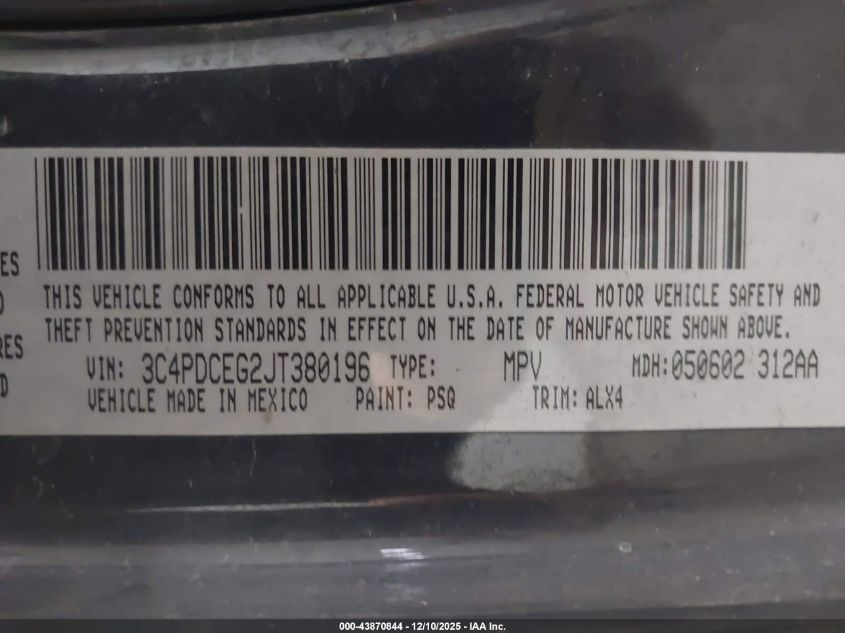 2018 Dodge Journey Gt VIN: 3C4PDCEG2JT380196 Lot: 43870844