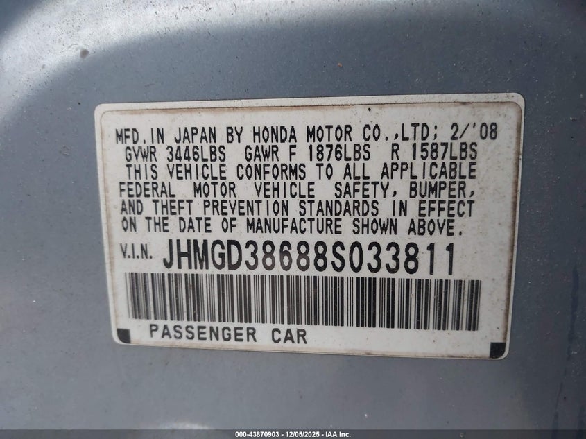 JHMGD38688S033811 2008 HONDA FIT photo no. 9