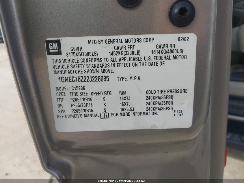 1GNEC16Z22J228935 2002 CHEVROLET EXPRESS photo no. 9