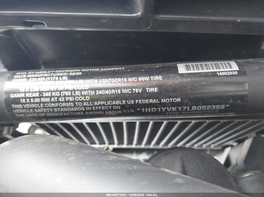 2020 Harley-Davidson Fxdrs VIN: 1HD1YVK17LB052359 Lot: 43871025
