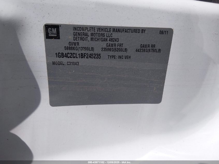 2011 Chevrolet Silverado 3500Hd Chassis Work Truck VIN: 1GB4CZCL1BF245235 Lot: 43871102