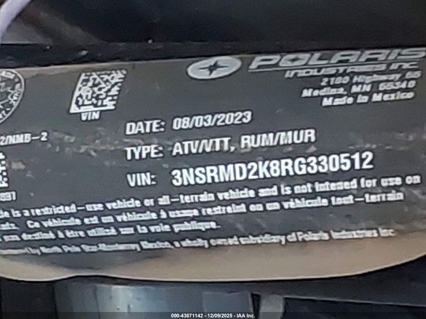 2024 Polaris Rzr Pro R 4 Ultimate VIN: 3NSRMD2K8RG330512 Lot: 43871142