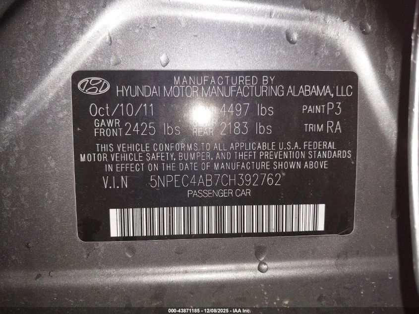 2012 Hyundai Sonata VIN: FM5K8AB9LGC13731 Lot: 43871185