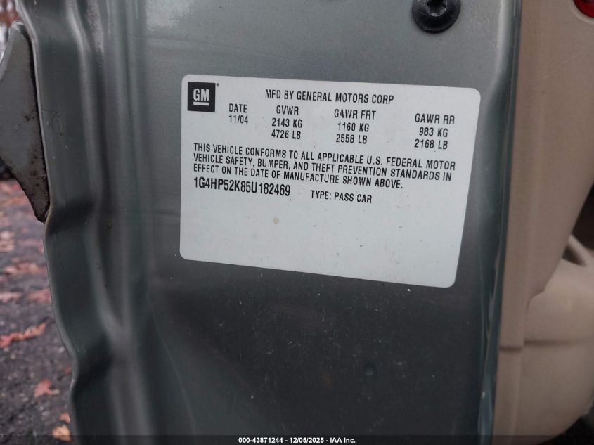 2005 Buick Lesabre Custom VIN: 1G4HP52K85U182469 Lot: 43871244