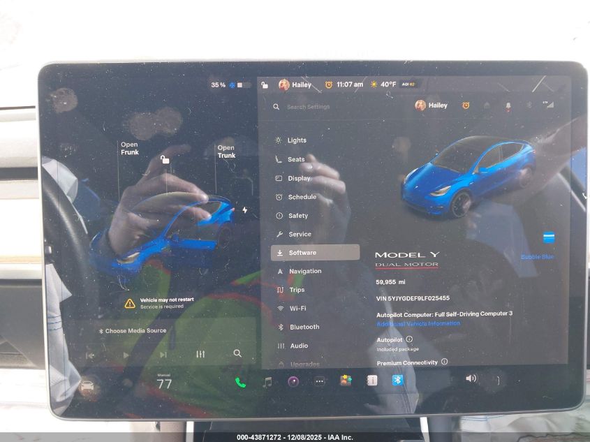 2020 Tesla Model Y VIN: 5YJYGVEF9LF025455 Lot: 43871272