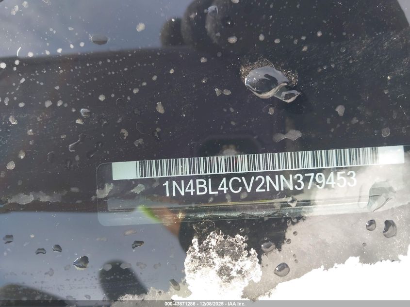 2022 Nissan Altima Sr Fwd VIN: 1N4BL4CV2NN379453 Lot: 43871286