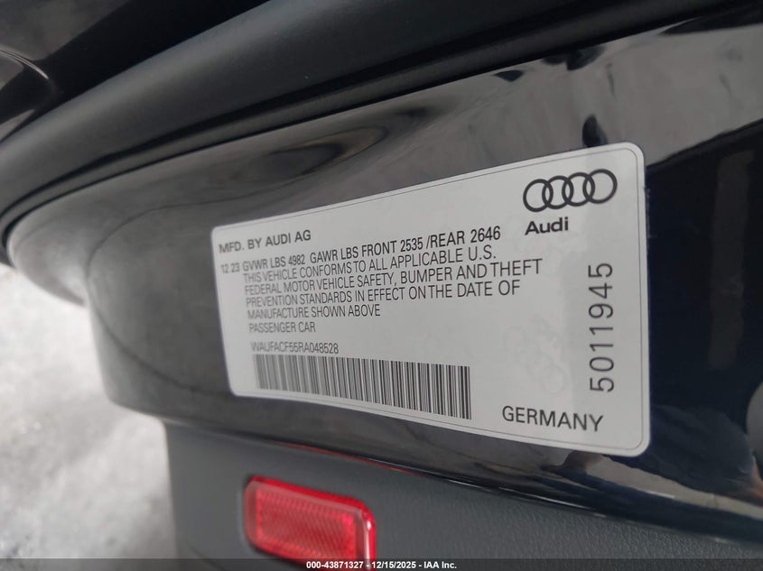 VIN WAUFACF55RA048528 2024 AUDI A5 SPORTBACK PREMIUM PLUS 45 TFSI QUATTRO S TRONIC