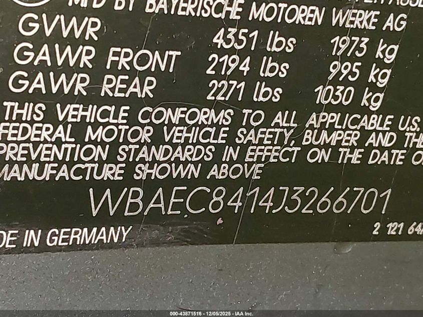 1988 BMW 635 Csi Automatic VIN: WBAEC8414J3266701 Lot: 43871516