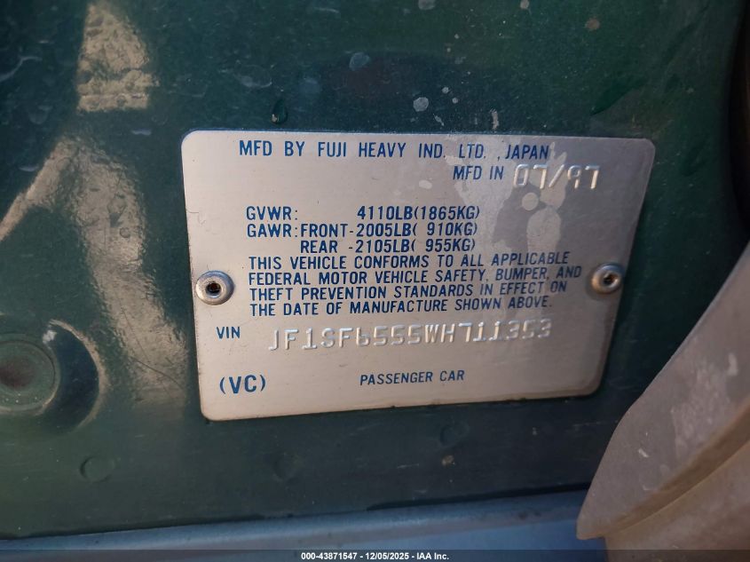 1998 Subaru Forester S VIN: JF1SF6555WH711353 Lot: 43871547