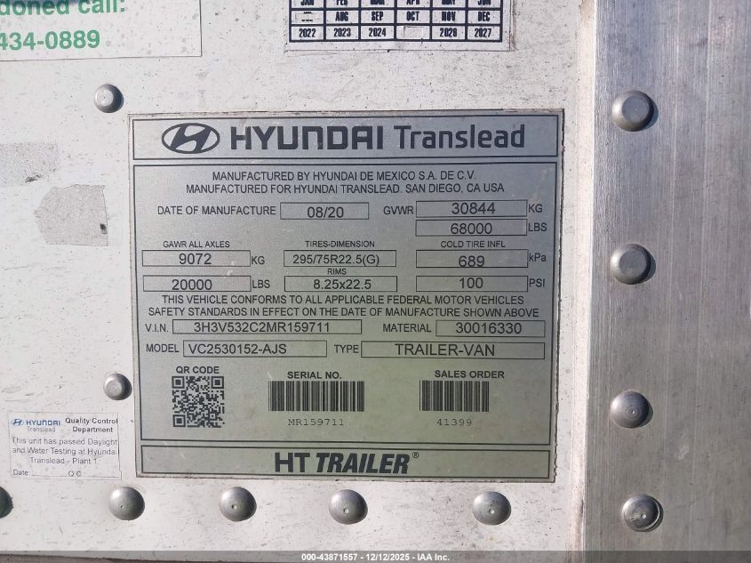 2021 Hyundai Translead Inc Unknown VIN: 3H3V532C2MR159711 Lot: 43871557