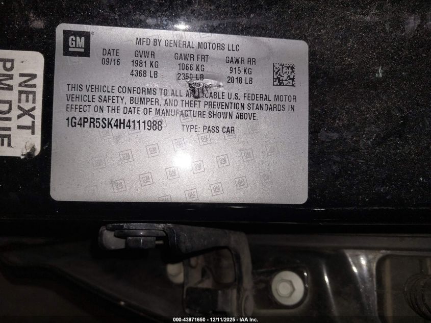 2017 Buick Verano Sport Touring VIN: 1G4PR5SK4H4111988 Lot: 43871650