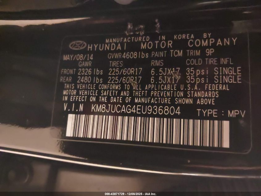 2014 Hyundai Tucson Walking Dead Edition VIN: KM8JUCAG4EU936804 Lot: 43871729