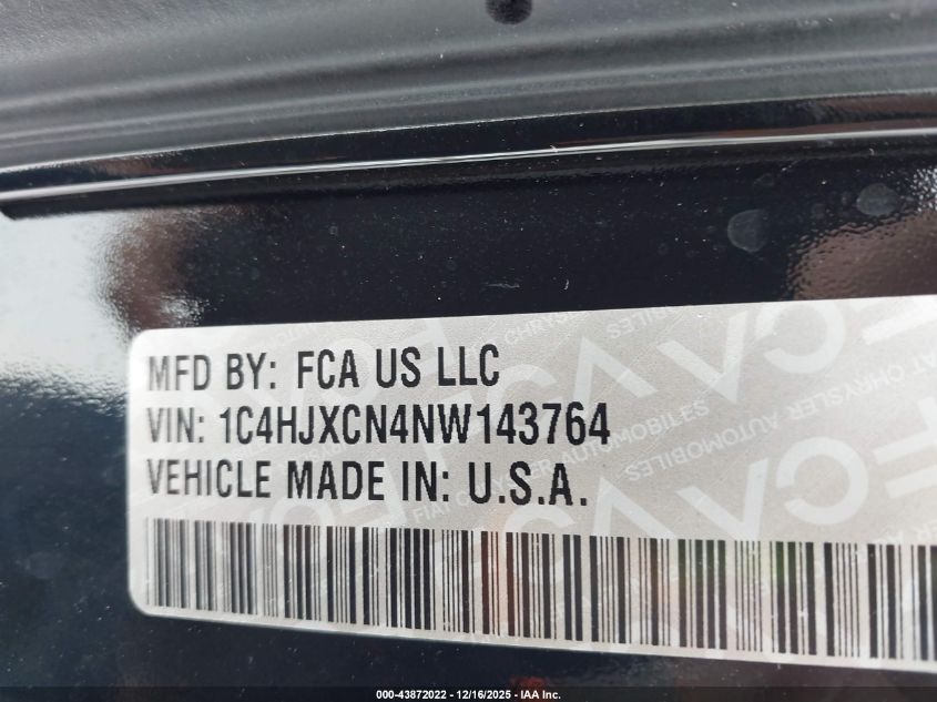 2022 Jeep Wrangler Rubicon 4X4 VIN: 1C4HJXCN4NW143764 Lot: 43872022