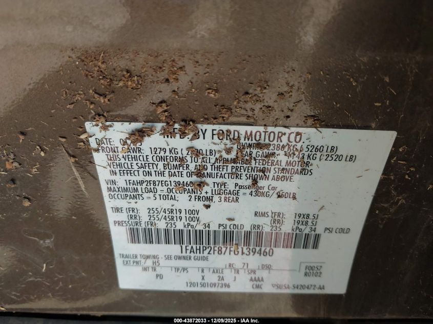 2015 Ford Taurus Limited VIN: 1FAHP2F87FG139460 Lot: 43872033