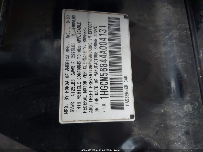 1HGCM56844A004131 2004 HONDA ACCORD photo no. 9