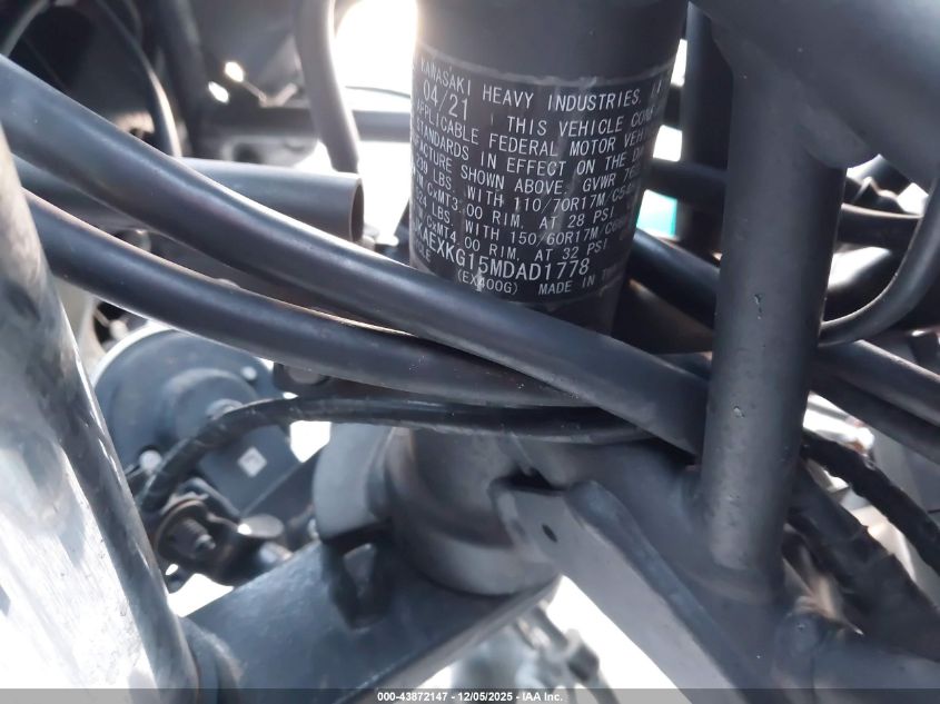 2021 Kawasaki Ex400 VIN: JKAEXKG15MDAD1778 Lot: 43872147