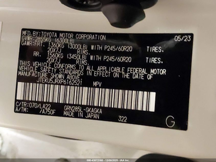 2023 Toyota 4Runner Limited VIN: JTEKU5JRXP6162521 Lot: 43872168