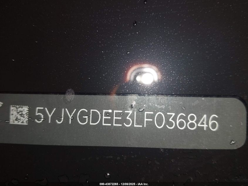 2020 Tesla Model Y Long Range Dual Motor All-Wheel Drive VIN: 5YJYGDEE3LF036846 Lot: 43872265