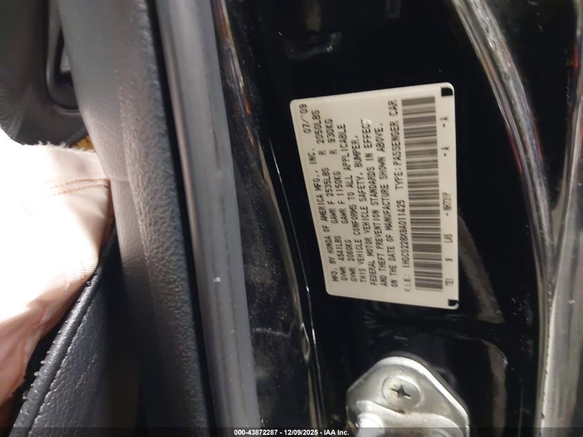 2009 Honda Accord 3.5 Ex-L VIN: 1HGCS228X9A011425 Lot: 43872287