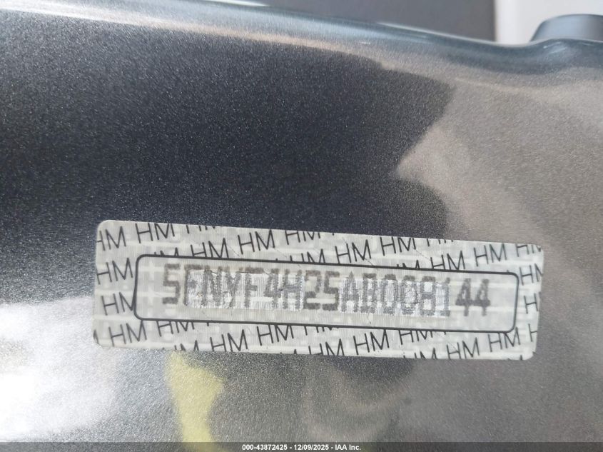 2010 Honda Pilot Lx VIN: 5FNYF4H25AB008144 Lot: 43872425