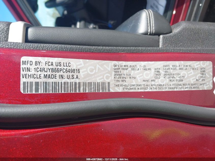 2023 Jeep Grand Cherokee 4Xe VIN: 1C4RJYB66PC649816 Lot: 43872662