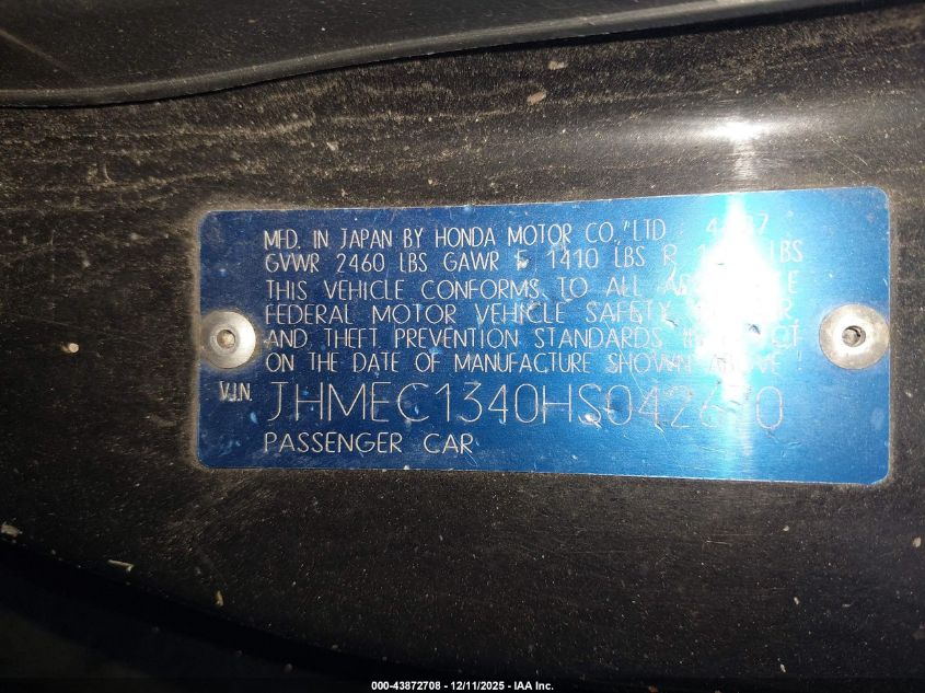 1987 Honda Civic 1500 Crx Si VIN: JHMEC1340HS042670 Lot: 43872708