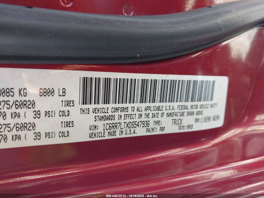 2013 Ram 1500 Big Horn VIN: 1C6RR7LTXDS547936 Lot: 43872712