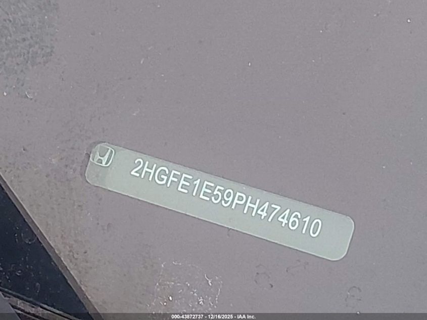 2023 Honda Civic Si Sedan VIN: 2HGFE1E59PH474610 Lot: 43872737
