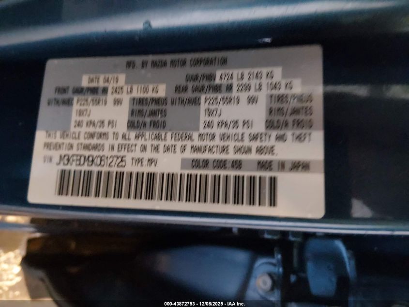 2019 Mazda Cx-5 Grand Touring VIN: JM3KFBDM9K0612725 Lot: 43872753