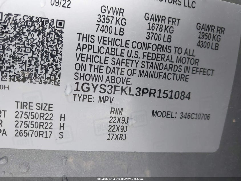 1GYS3FKL3PR151084 2023 CADILLAC ESCALADE photo no. 9