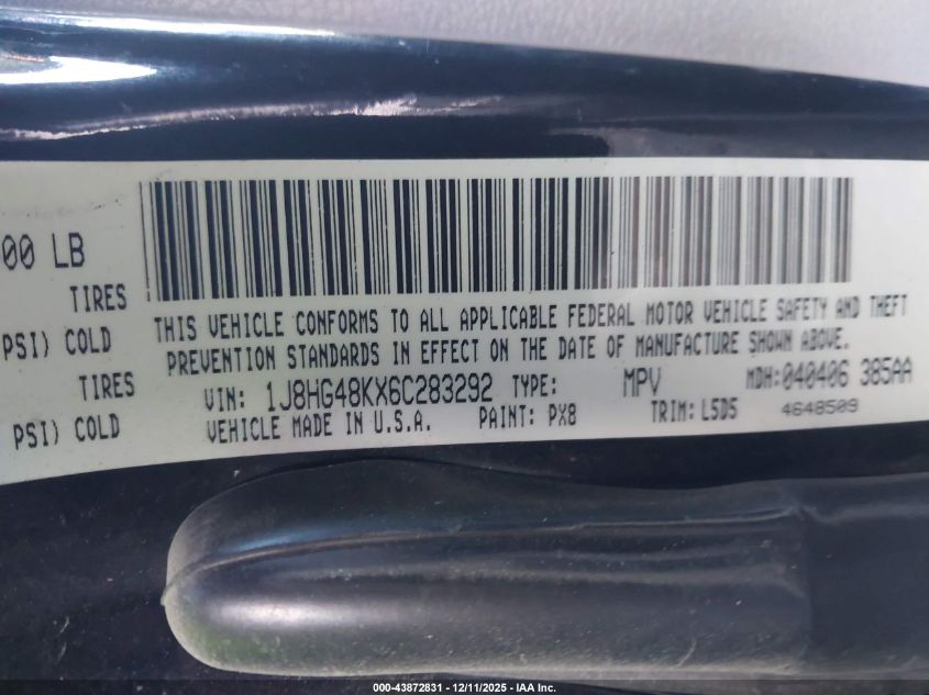 2006 Jeep Commander VIN: 1J8HG48KX6C283292 Lot: 43872831