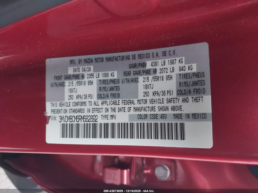 2024 Mazda Cx-30 2.5 S Preferred Package VIN: 3MVDMBCM6RM682892 Lot: 43873009