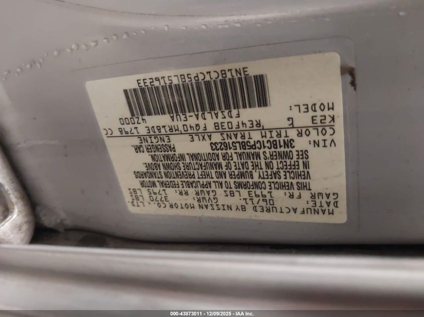 2011 Nissan Versa 1.8S VIN: 3N1BC1CP5BL516233 Lot: 43873011