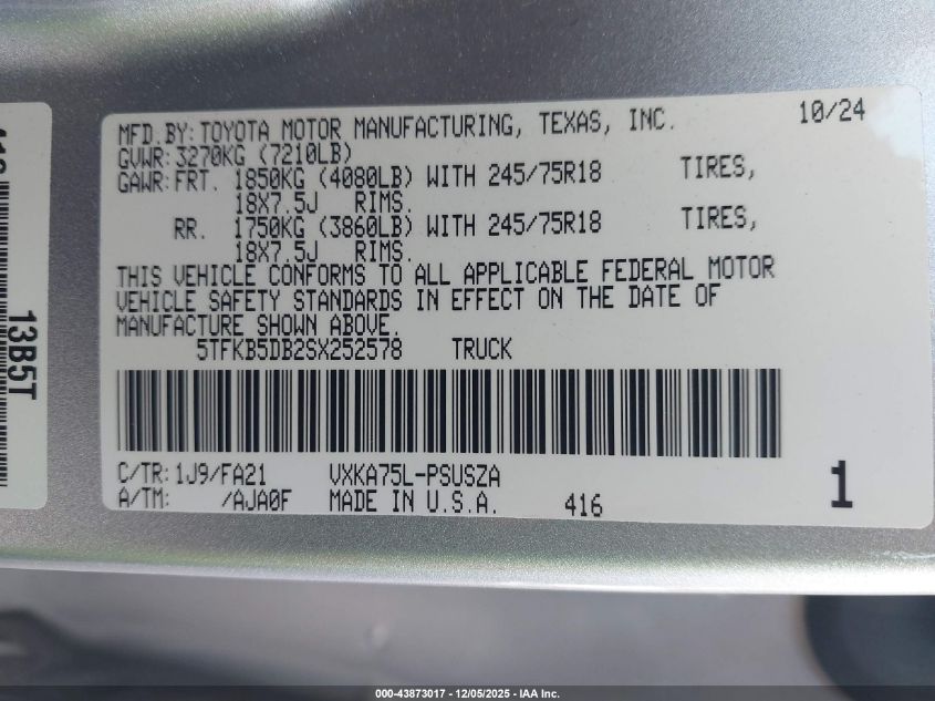 2025 Toyota Tundra - 5TFKB5DB2SX252578