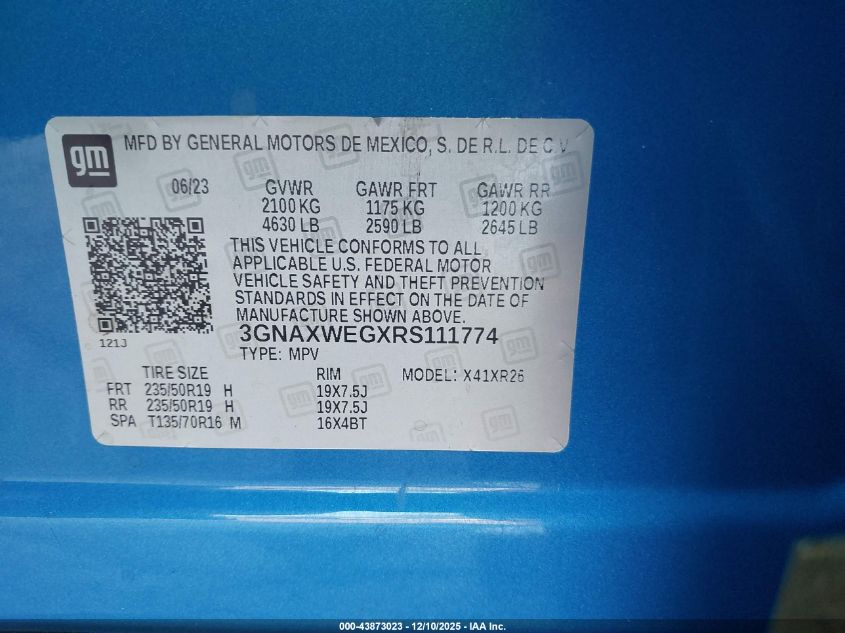 2024 Chevrolet Equinox Awd Rs VIN: 3GNAXWEGXRS111774 Lot: 43873023