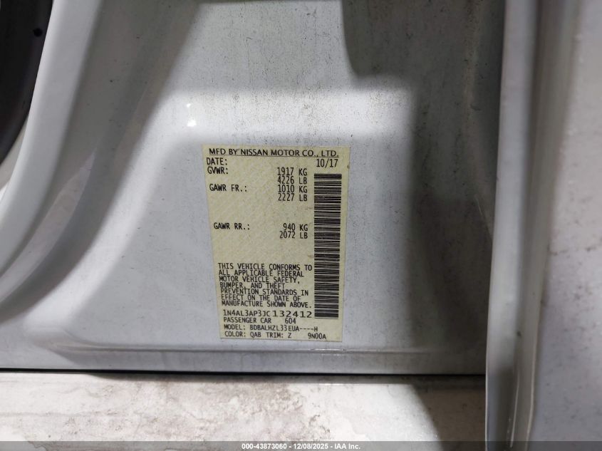 2018 Nissan Altima 2.5 Sr VIN: 1N4AL3AP3JC132412 Lot: 43873060