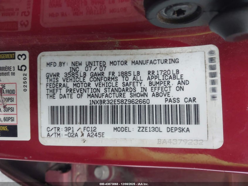 1NXBR32E58Z962660 2008 TOYOTA COROLLA photo no. 9