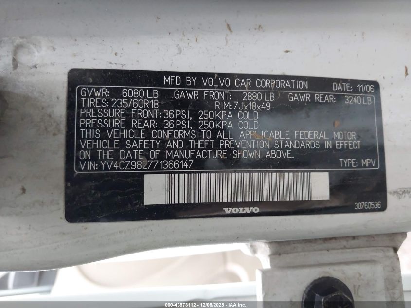 2007 Volvo Xc90 3.2 VIN: YV4CZ982771366147 Lot: 43873112