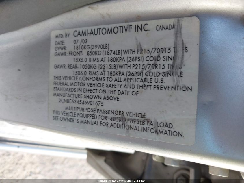 2004 Chevrolet Tracker Lt VIN: 2CNBE634546901675 Lot: 43873141